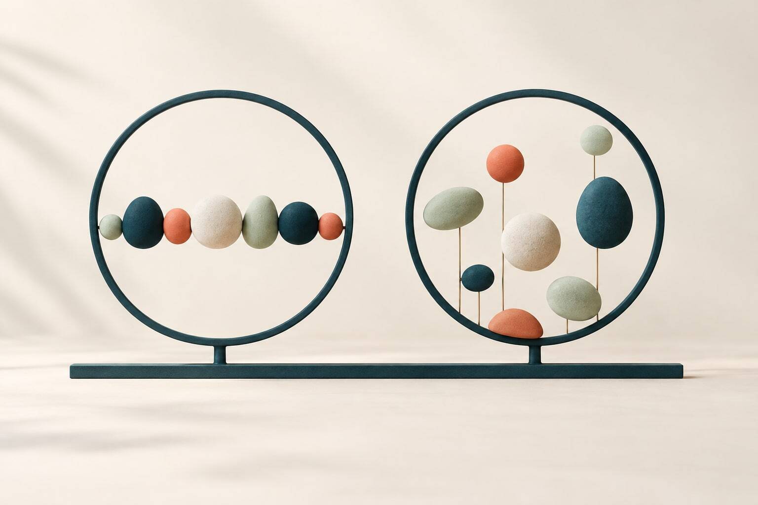 Contrasting ceramic arrangements illustrate different experiences beneath a shared average.