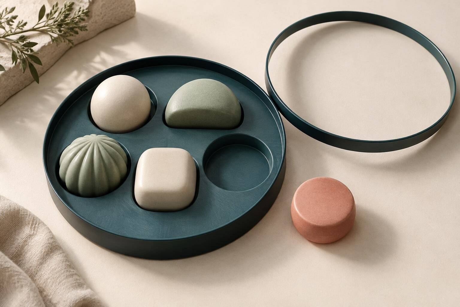 Ceramic forms arranged around an open space, illustrating preparation before asking.