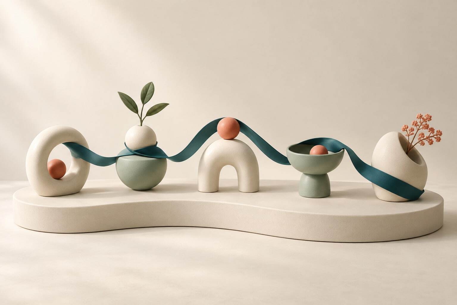 A teal ribbon connects five ceramic forms, representing the five themes in EHS Insights.